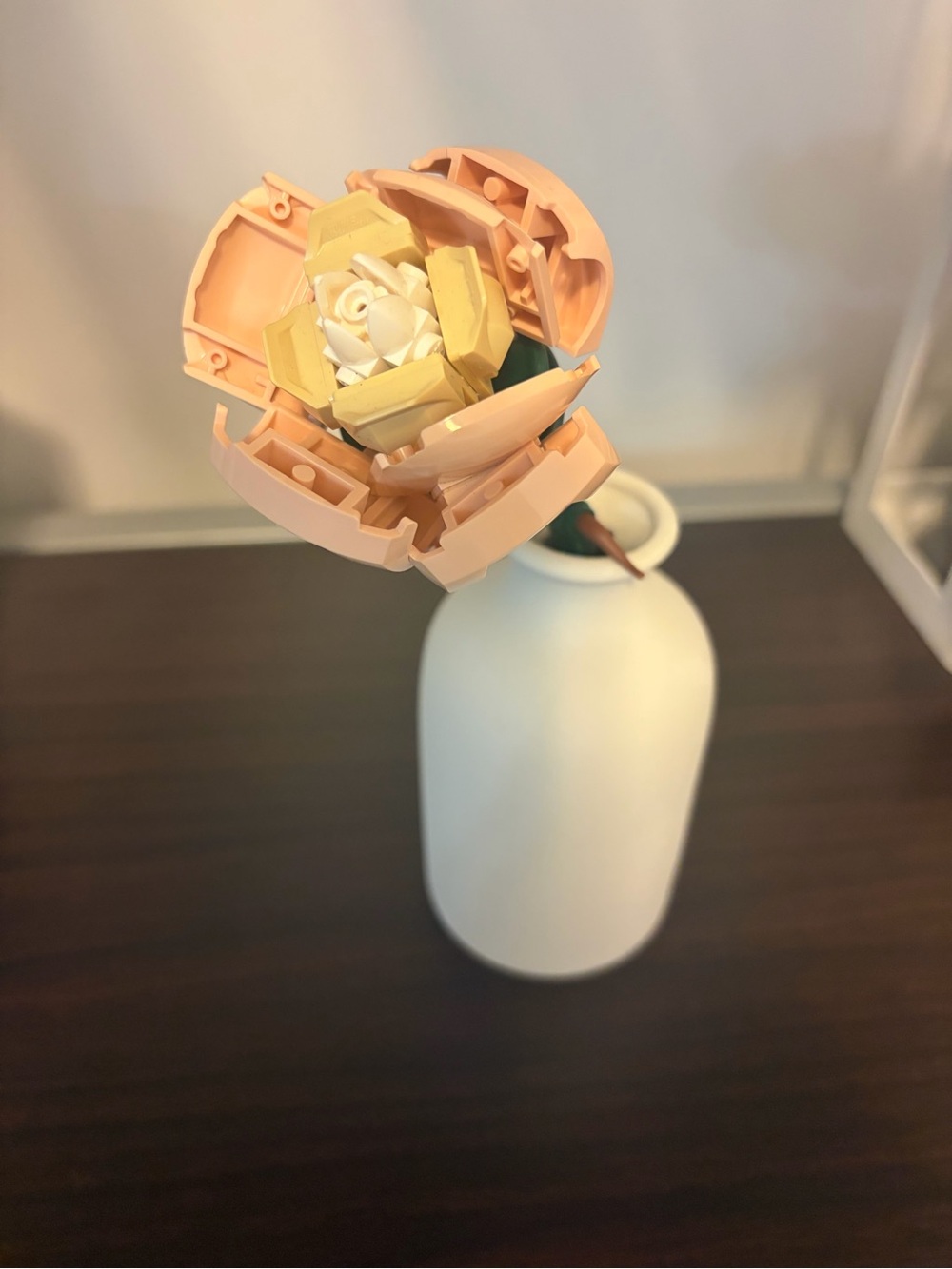 Peach and Cream Decorative Artificial Flower Stem comes with vase